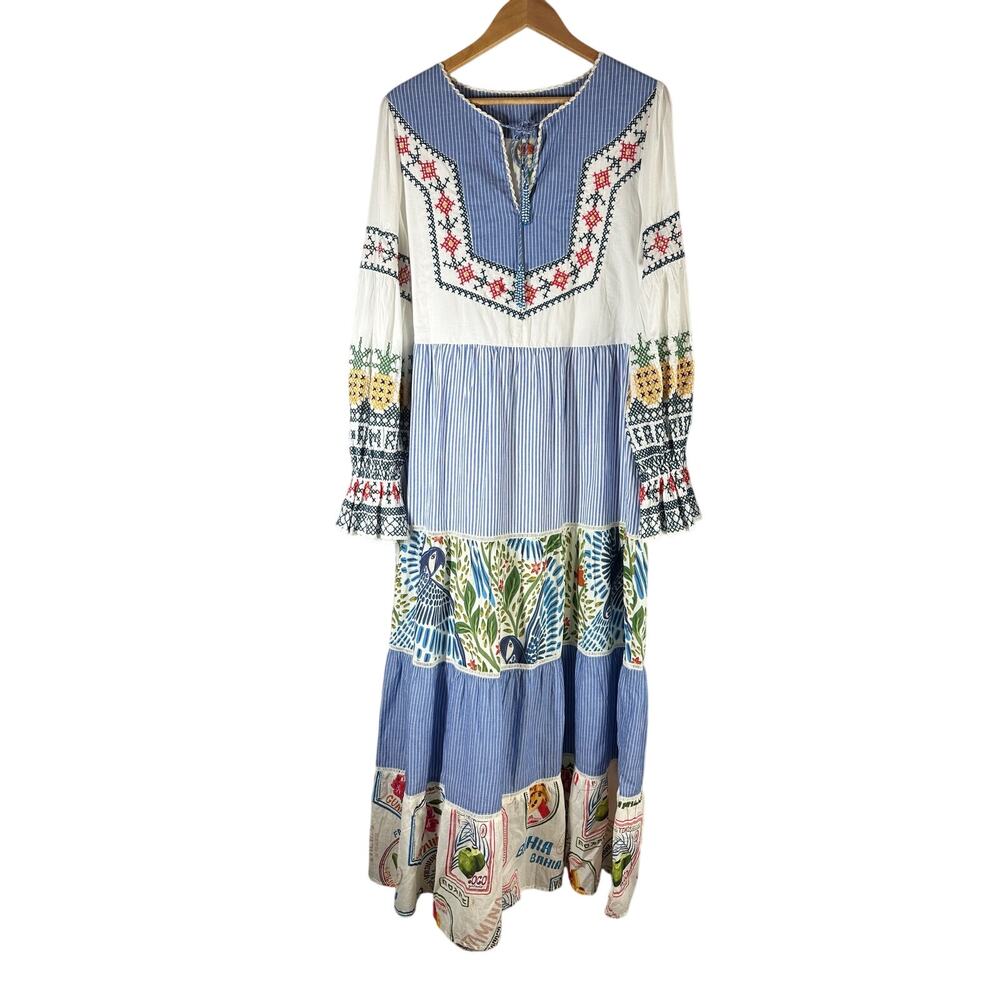 FARM Rio Blue White Multi-Color Embroidered Maxi Dress - Picture 2 of 14